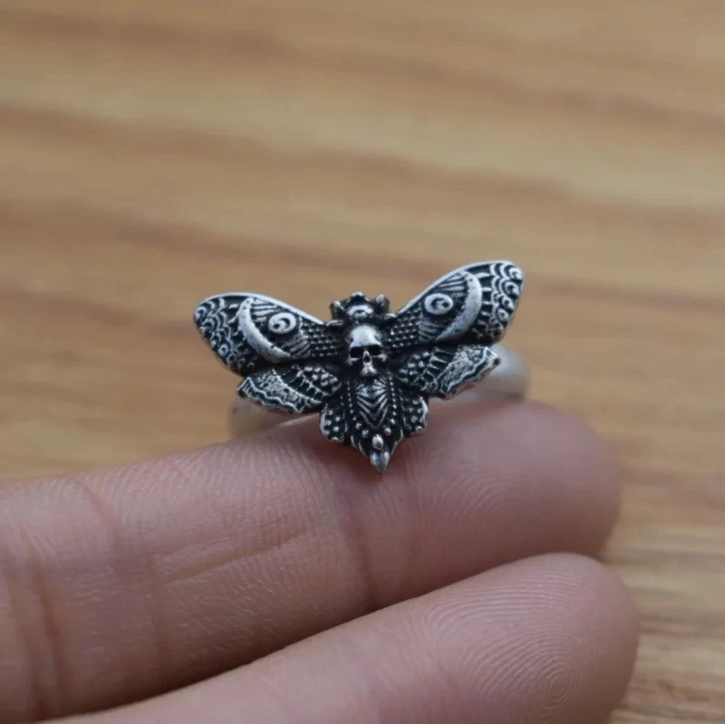 Personality Vintage Magic Witchy Adjustable Insects Jewelry Accessories Fashion Deaths Head Moth Butterfly Ring For Women 2