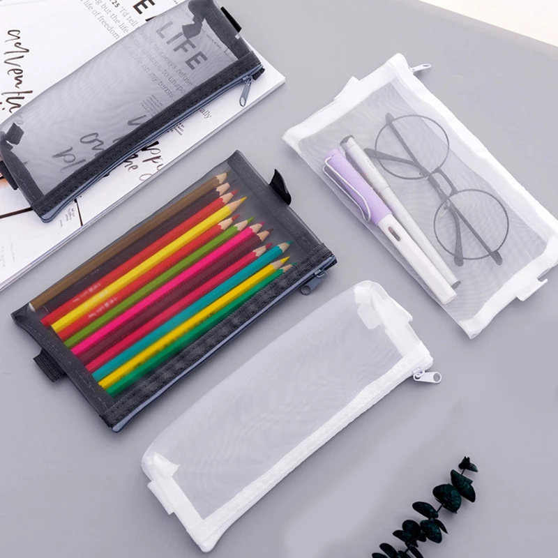 

Вместительная Сетчатая Сумка для карандашей, прозрачная мини-папка для файлов, сумка для хранения канцелярских принадлежностей, Портативная сумка для ручек на молнии, студенческие канцелярские принадлежности