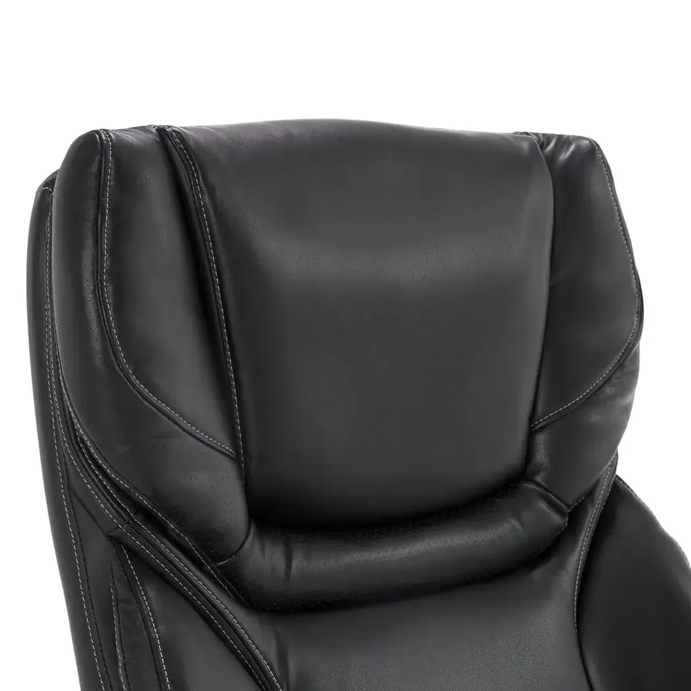 Executive Office Chair Wood Accents High Back Ergonomic Lumbar Support Adjustable Bonded Leather 4