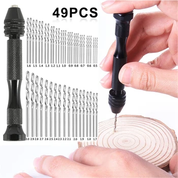 49 pz 0.2-3.4mm Set di Trapano A Mano Mini Punta Da Trapano A Mano In Alluminio Gioielli Artigianali A Mano Trapano Manuale Strumenti di Lavorazione Del Legno Punta da trapano Dropship