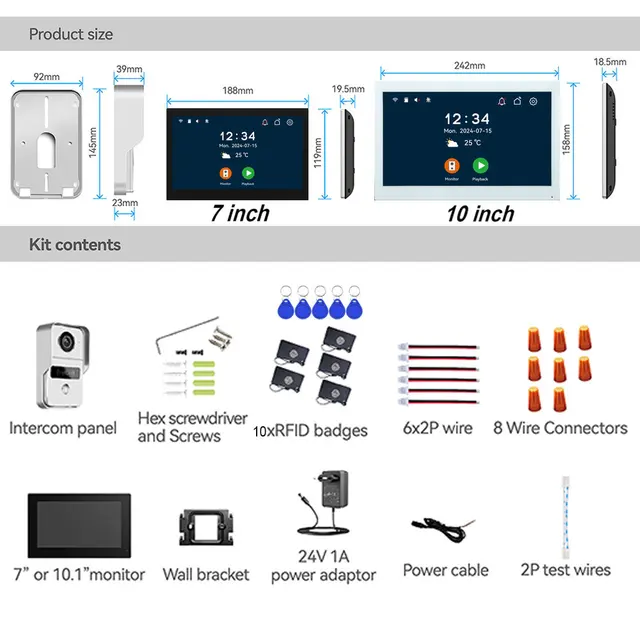 1080P Video Intercom Wifi 7/10 Inch Monitor Kit for Apartment System Home Security 2 Wire Doorbell Card Swipe Private House Tuya 6