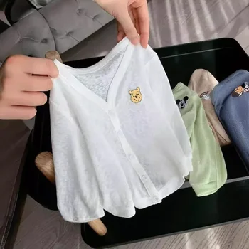 Summer Silk Cooling Children's Sunscreen Clothes Breathable Thin Outdoor Sun Protection Shirt Cute Children's Sunscreen Garment