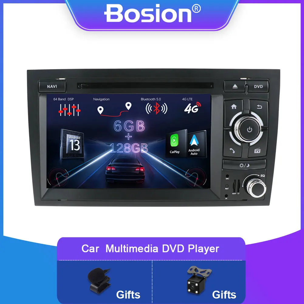 

Автомагнитола 2 Din, Android 13, стерео, мультимедийный плеер для Audi A4 B6 B7 S4 RS4 SEAT 2003-2011, GPS-навигация, Aux, DVD, 6 ГБ + 128 ГБ