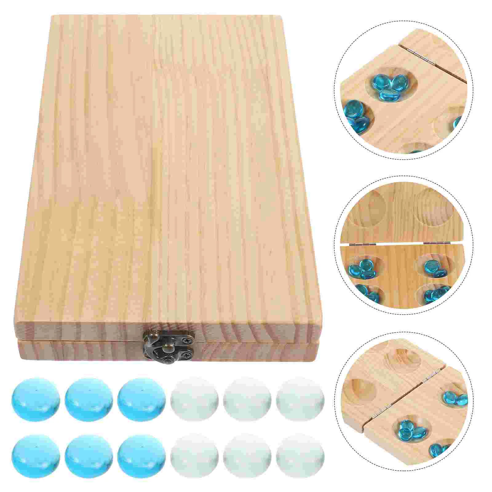 Foldable Wooden Mancala Gemstone Chess Toy 1Set