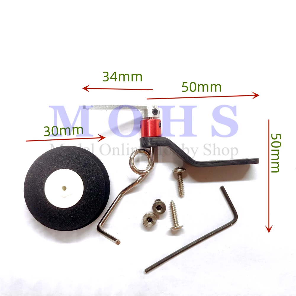 Set Ruote Posteriori In Fibra Di Carbonio Per Aereo RC 30cc - Carrello + Ruota In PU 1.5 Pollici