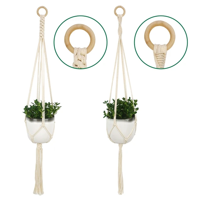 Makrame Függő Kosár Kézzel Szőtt Virágcserép -Vintage Növényi Polcok Pamut Kötél Fedett Fogas Kerti Dekoráció - Image 3