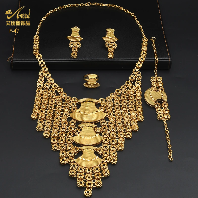 ANIID Luxury Ethiopian Gold Plated Jewelry Set Wedding Long