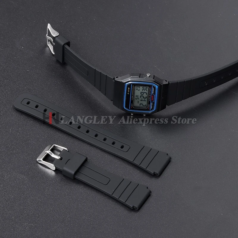 Premium Black 18mm Silicone Rubber Watch Strap - Soft and Durable Men's Bracelet