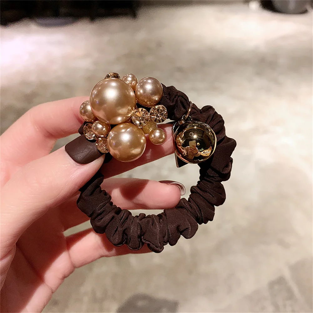 Kopf Blume Perle Rhinester Haar Seil Runde Kugel Kopf Ring Faltig Darm Ring Frauen Pferdeschwanz Gummiband Mode Scrunchies – Detail 6