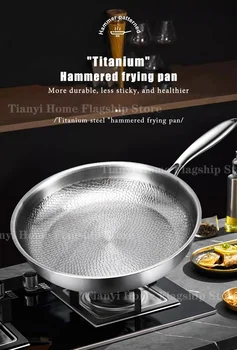 22/24/26/28/30cm Titanium Stainless Steel Frying Pan Non-stick Wok Home Egg Steak Skillet Induction Gas Stove Kitchen Cookware 12