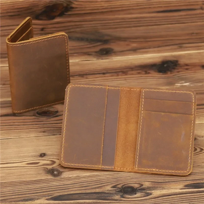 

New Arrival Vintage Men's Genuine Leather Credit Card Holder Small Wallet Money Bag ID Card Case Mini Purse For Male