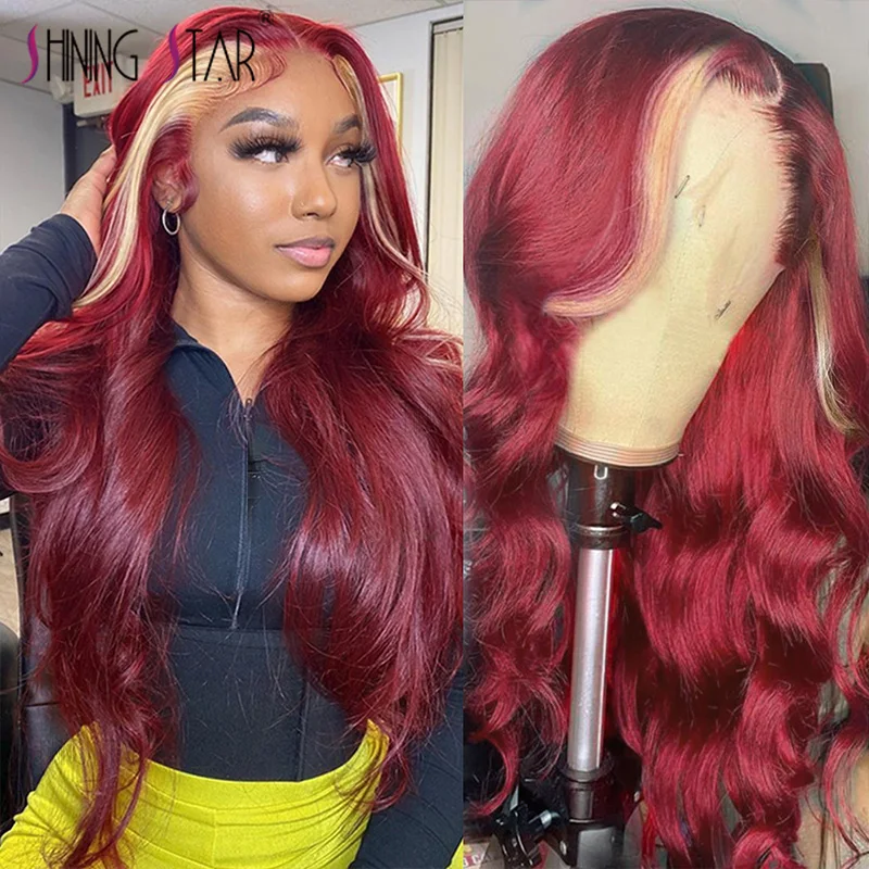 

613 Highlight 99J Red Lace Front Wig 13x4 Body Wave Human Hair Wigs For Women Burgundy Lace Frontal Wig Human Hair Blonde Wig