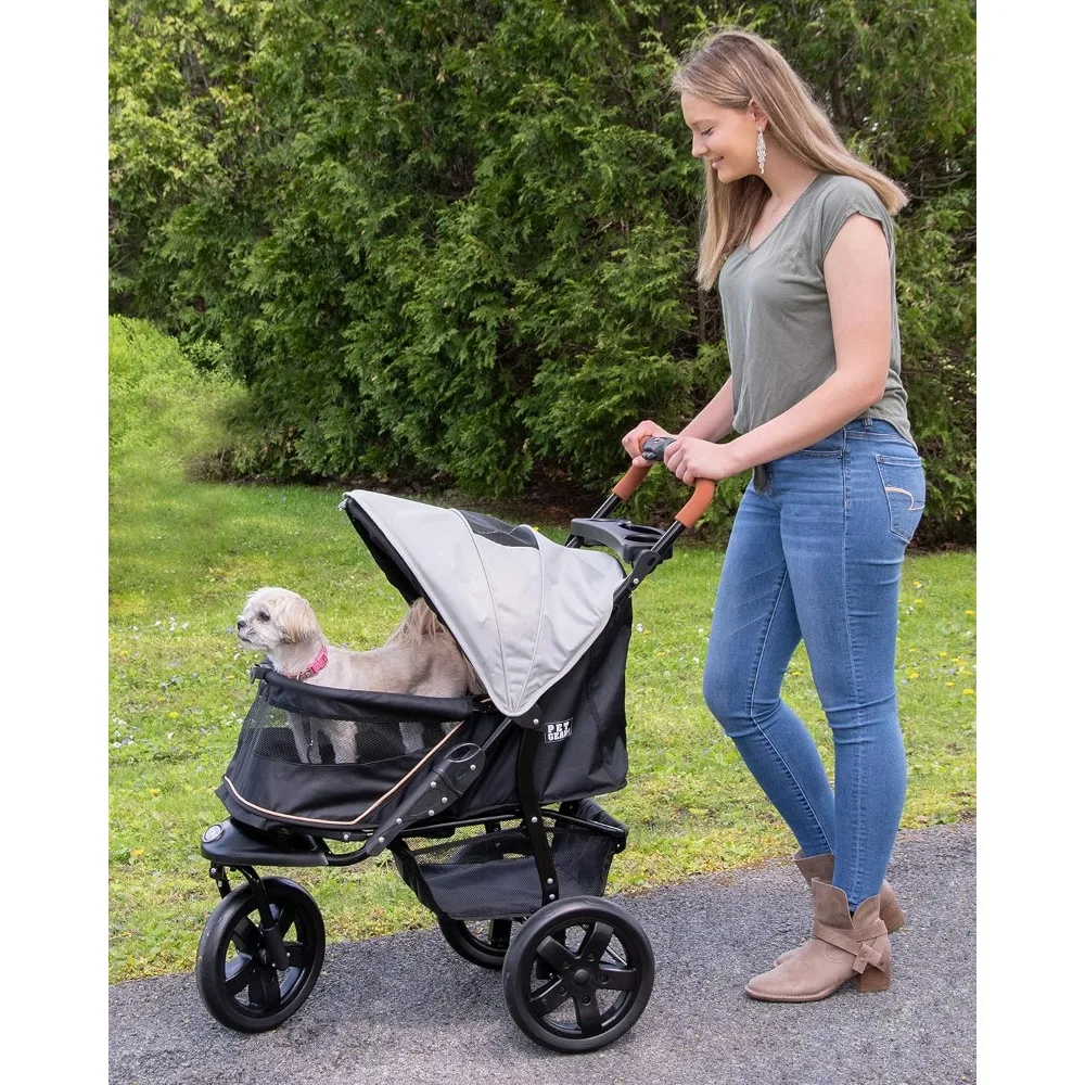 Pet Gear No-Zip AT3 Pet Stroller for Cats/Dogs, Zipperless Entry, Easy One-Hand Fold, Jogging Tires, Removable Liner, Cup