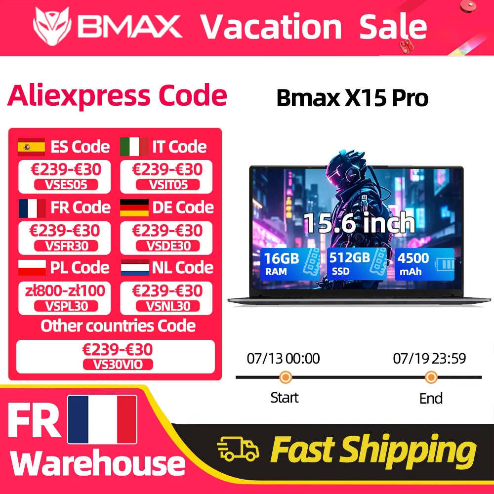 Bmax X15 Pro Laptop Computer 15.6'' IPS Intel 12th Gen N100 16GB DDR4 RAM 512GB SSD Windows 11 Notebook Numeric Keyboard HDMI Wifi USB Pc