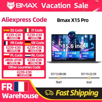 Bmax X15 Pro Laptop Computer 15.6'' IPS  Intel 12th Gen N100 16GB DDR4 RAM 512GB SSD Windows 11 Notebook Numeric Keyboard HDMI Wifi USB Pc