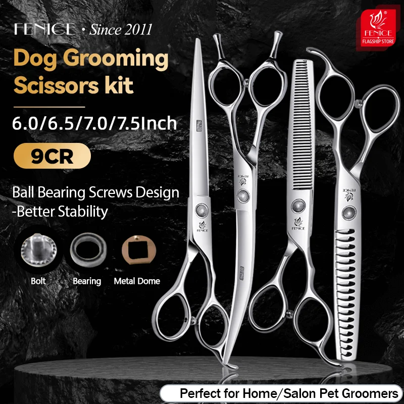 Fenice Professional Home Pets Grooming Set 6//6.5/7/7.5 Inch Bearing Screw Straight Curved Thinning Chunker Shears for Dogs/Cat