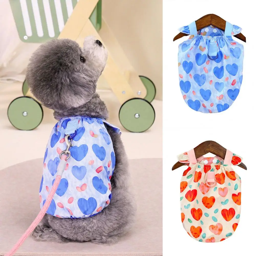 

Soft Comfortable Pet Shirt Stylish Love Heart Dog Apparel for Bichon Teddy Summer Halter Dress with Snap-on Traction for Wear