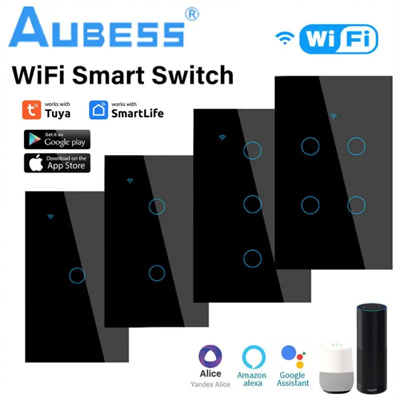 

Умный настенный выключатель Tuya US, Wi-Fi, с нулевым проводом, требуется 1/3/4 клавиши, умный сенсорный выключатель, работает с приложением Smart Life Alexa Google Home