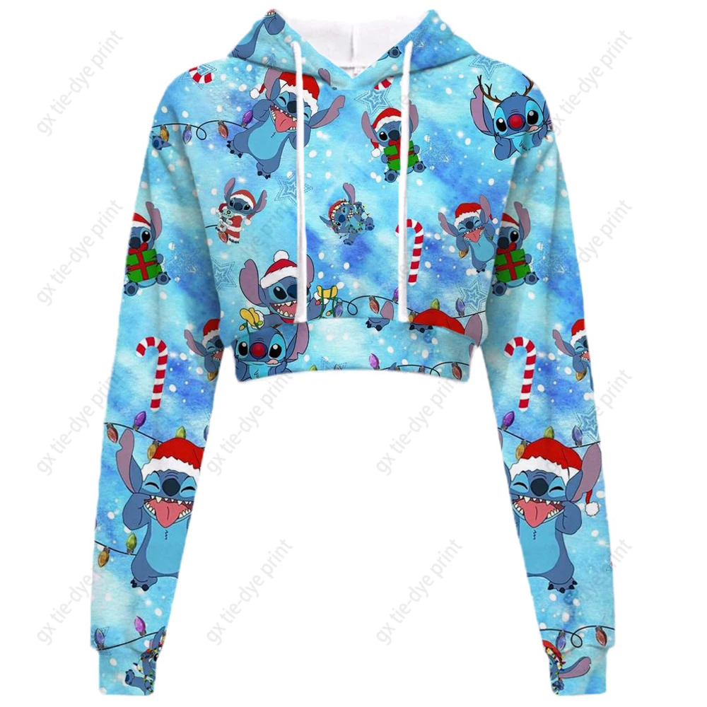 

2023 New Woman Hoodie Disney Lilo & Stitch Pattern 3D Printing Cartoon Printing Casual Wear Ultra Short Hoodie Long Sleeve Top