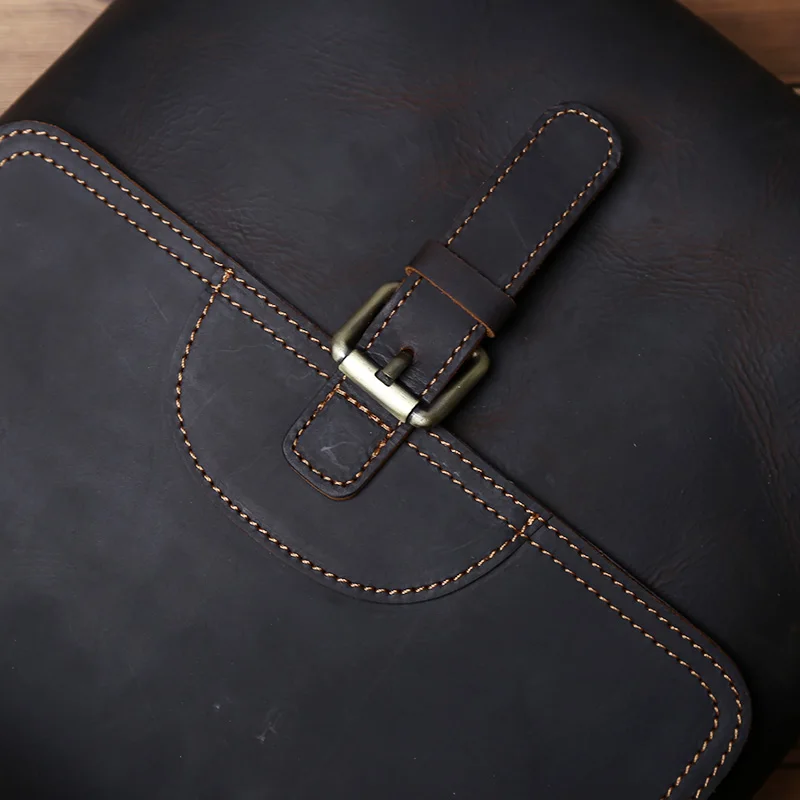 NZPJ Retro Men's Leather Shoulder Bag First Top Layer Cowhide Messenger Bag Casual Vertical Men's Bag Suitable For 11-Inch Ipad