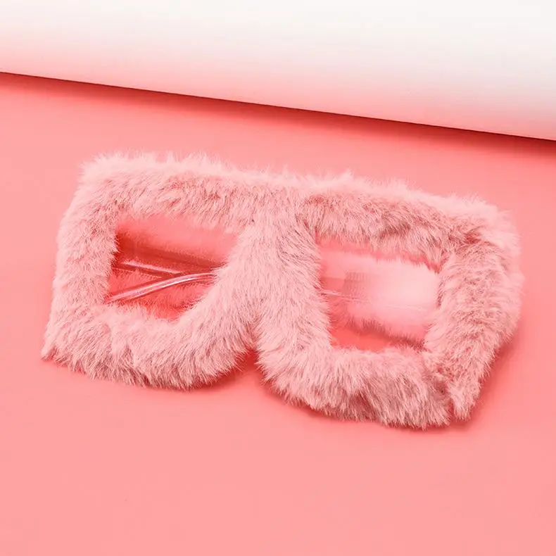 Übergroße Plüsch-Sonnenbrille, weich, flauschig, Party, Weihnachten, Halloween, Cosplay, quadratischer Rahmen, Sonnenbrille, Stil, Winter-Sonnenbrille für Damen – Detail 3