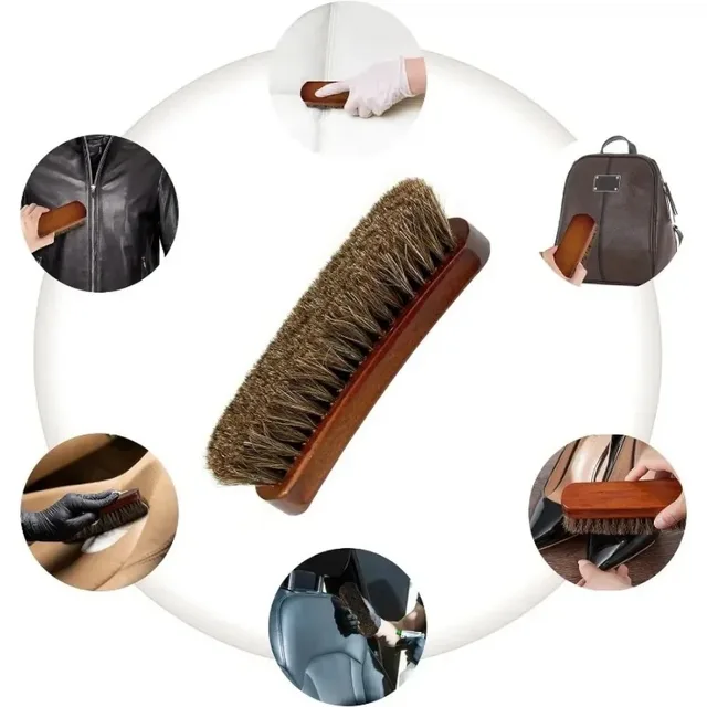 Brosse de nettoyage Textile en cuir crin de cheval, pour meubles d'intérieur de voiture, sac de vêtements, brosse de polissage brillante, accessoires de lavage automobile, nouvelle collection 3