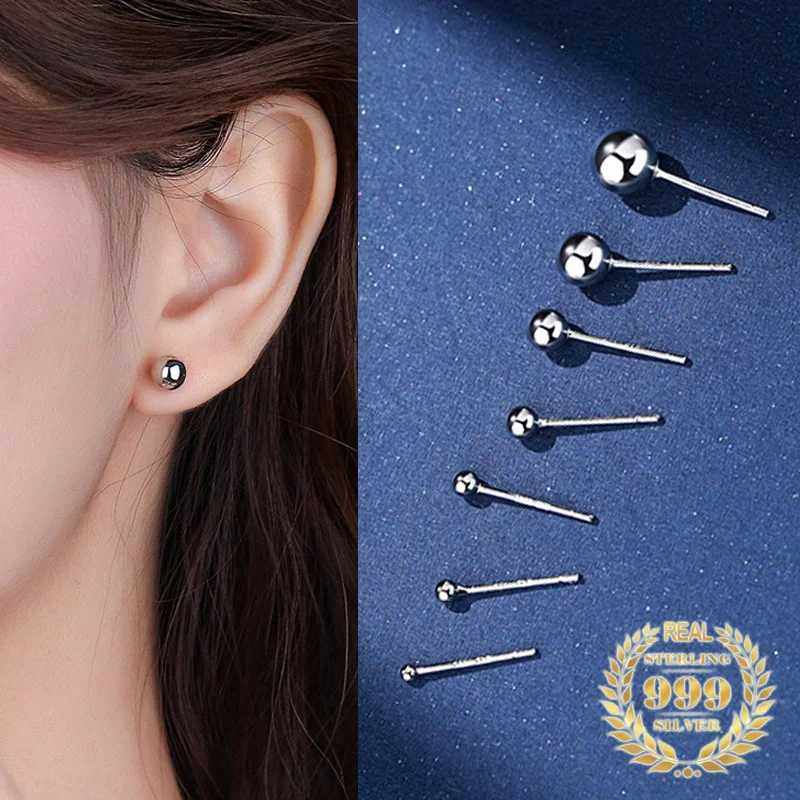 

1.5-6mm Minimalist Ball Stud Earrings 999 925 Sterling Silver Simple Ear Piercing Bead Earrings for Women Classic Fine Jewelry