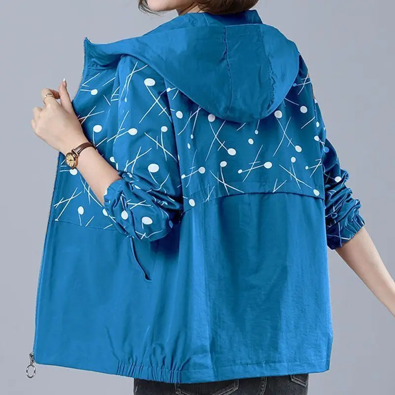 Fashion Zipper Pockets Spliced Printed Hooded Coats Women's Clothing 2023 Autumn Winter Loose Casual Tops Commuter Jackets