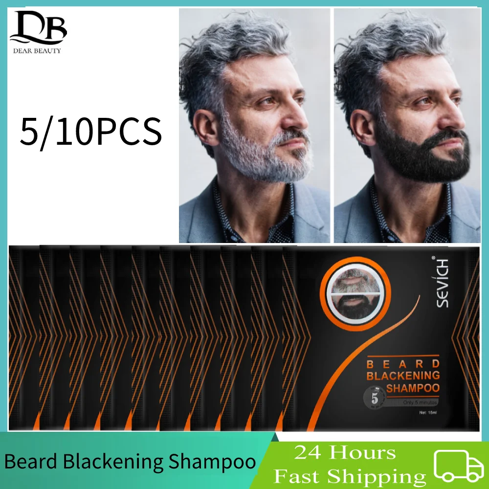 5/10 sztuk naturalny do brody szampon koloryzujący przenośny 5 minut szybko czernienie kolor odcień krem wąsy szampon dla mężczyzn z Dropshipping