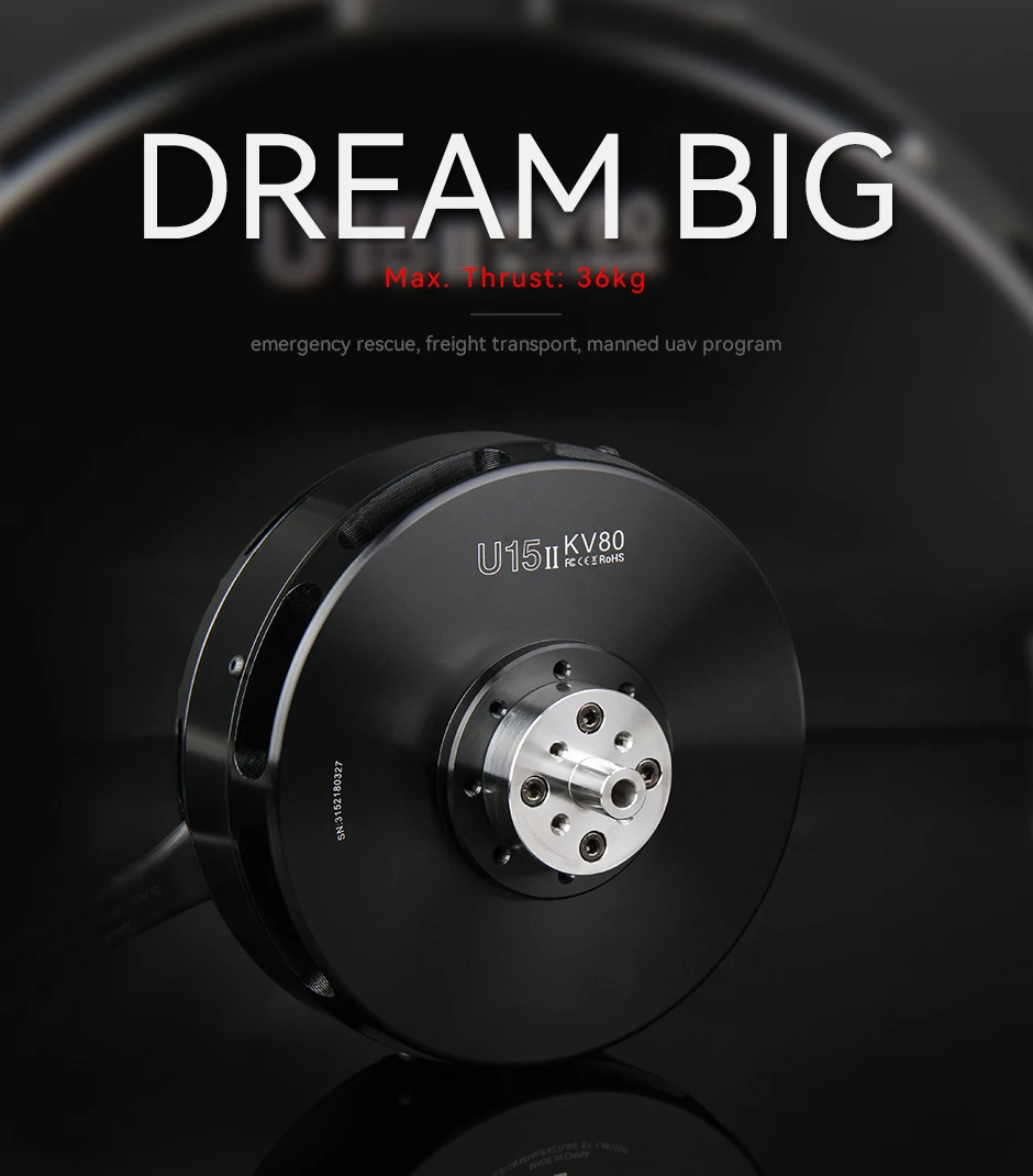 Moteur drone haute puissance T-MOTOR U15Ⅱ KV80 monté sur un bras de drone professionnel