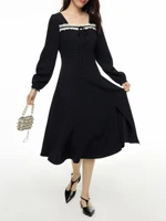 DUSHU Women’s Autumn Outfit New Style Sweet French Square Collar Dress Slimming Versatile Women Dress Casual 24DS83330