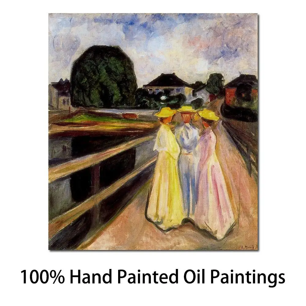 

Figure Canvas Art Oil Painting Three Girls on The Jetty by Edvard Munch Artwork High Quality Handmade Wall Decor
