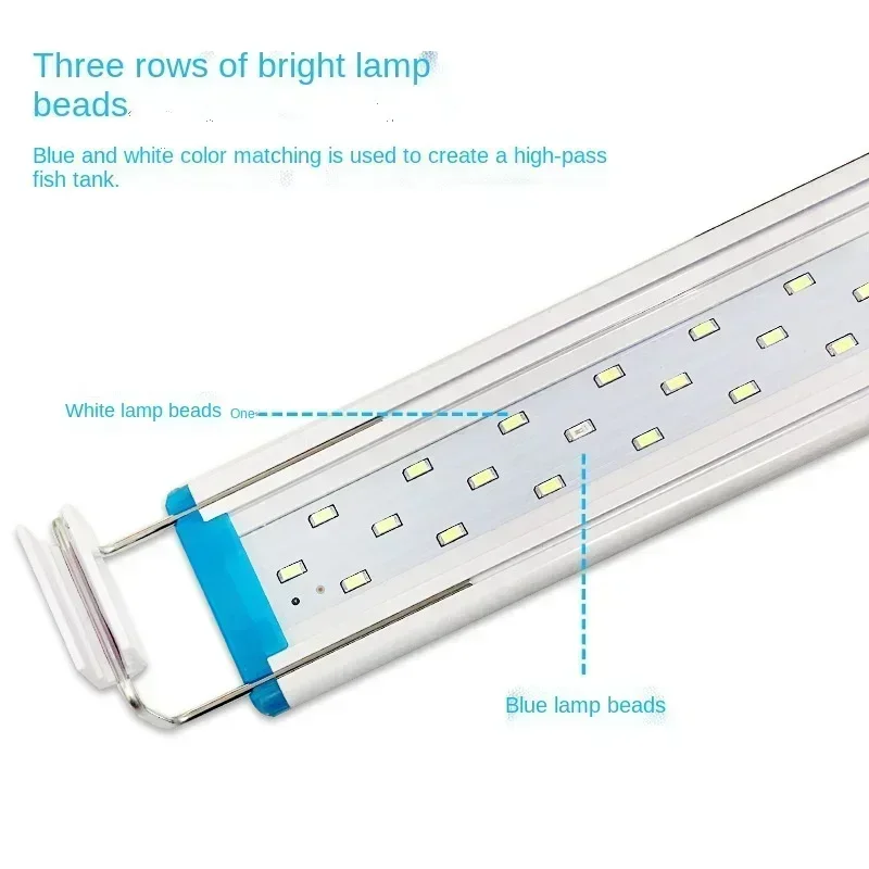 Aquarium LED Light Super Slim Fish Tank Aquatic Plant Grow Lighting Waterproof Bright Clip Lamp Blue 18-75cm for Plants 220v