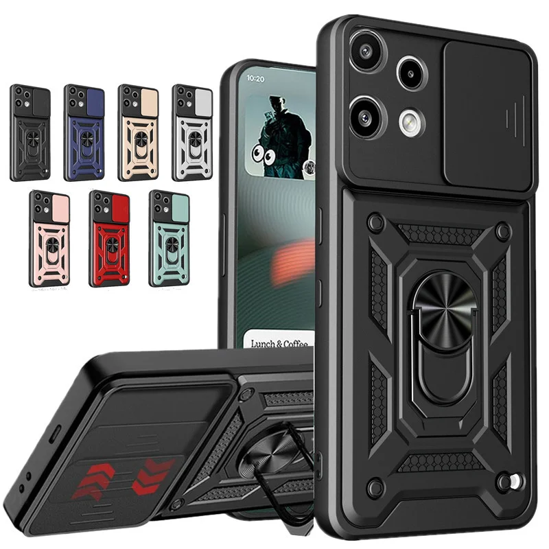 Kickstand Armor Phone Case with Lens Protection and Magnetic Ring Holder
