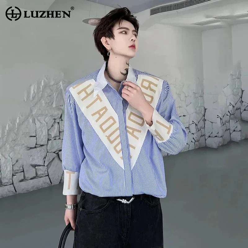 

LUZHEN Trendy Stripe Letter Splicing Original Shirts Long Sleeve Men's 2024 Spring Niche Design Street Fashion Tops New 577b13