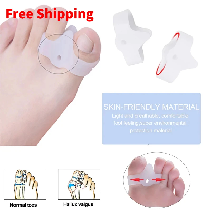 

4pieces=2pairs Gel Two Holes Toe Corrector Separator Silicone Foot Care Protector Bunion Orthopedic Straightener Hallux Valgus