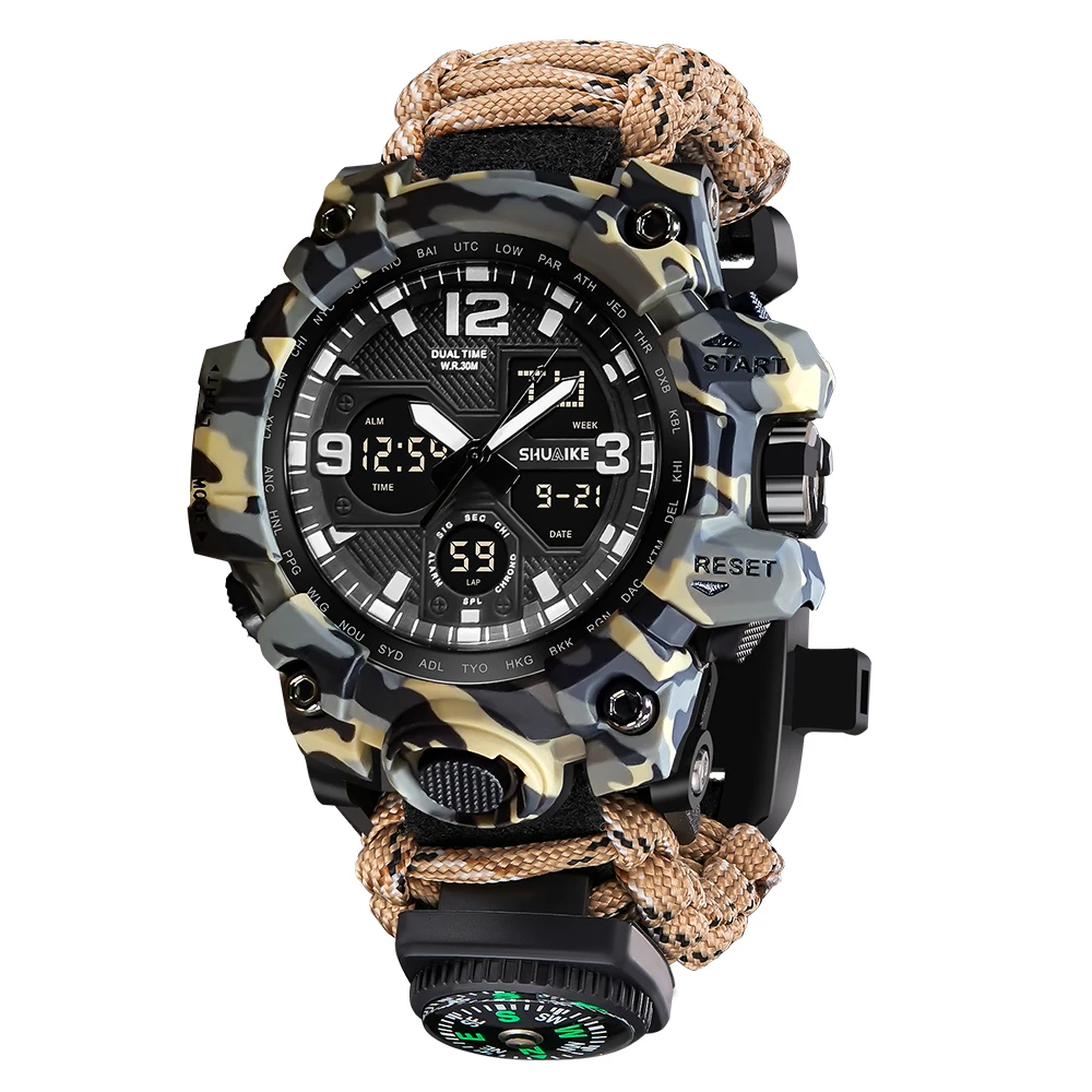 Men's Waterproof Multifunctional Outdoor Sports Watch with LED Dual Display