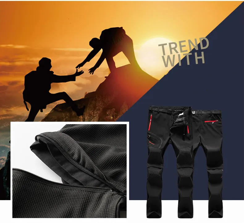 Men’s waterproof softshell outdoor pants with fleece lining and cargo pockets