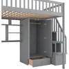 Bunk Bed,Full Loft Beds Stairway Loft Bed Frame with Wardrobe, Desk, Bookcase and Drawers, Solid Wood Bunk Beds 4