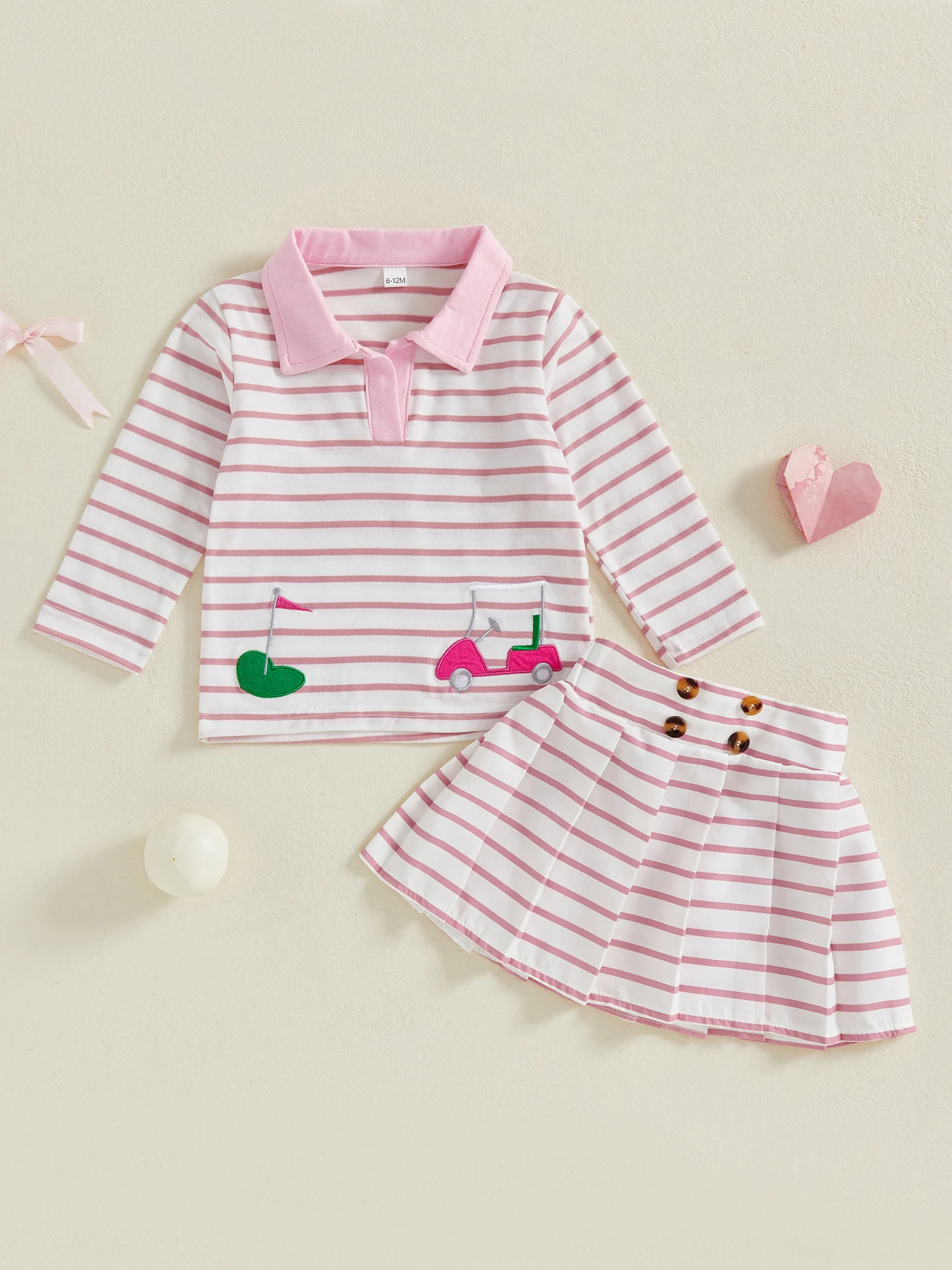 Girls 2-Piece Autumn Ensemble with Embroidered Lapel Collar Top and Pleated Skirt - Stylish Golf Attire for Toddlers Sd8b654f9529b44afa9d1164fb443c406C