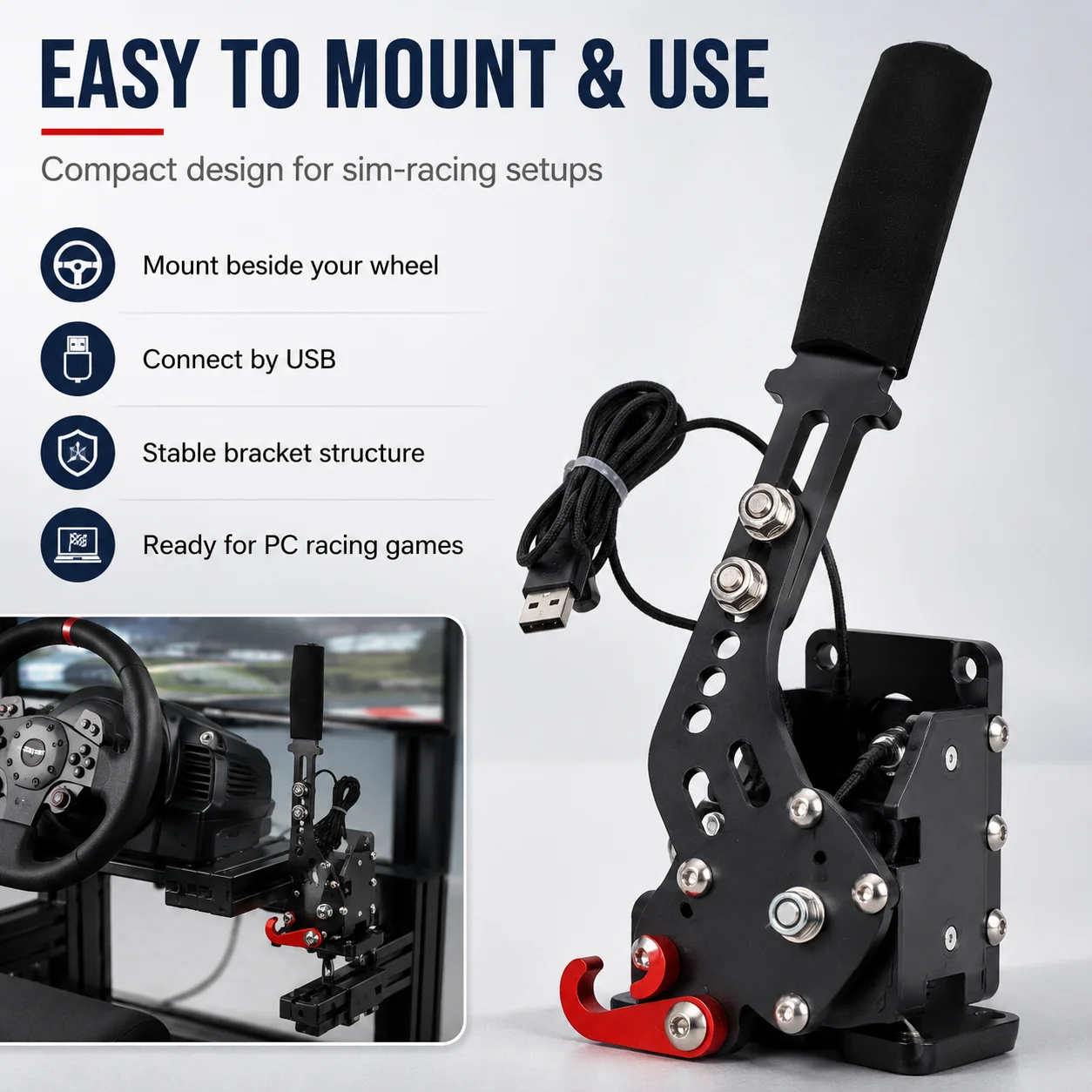 PC 레이싱 시뮬레이터 게임용 14비트 USB 핸드브레이크 (로지텍 G25 G27 G29, 트러스트마스터 T300 T500, 파나텍 OSW LFS, 더트 랠리 호환)