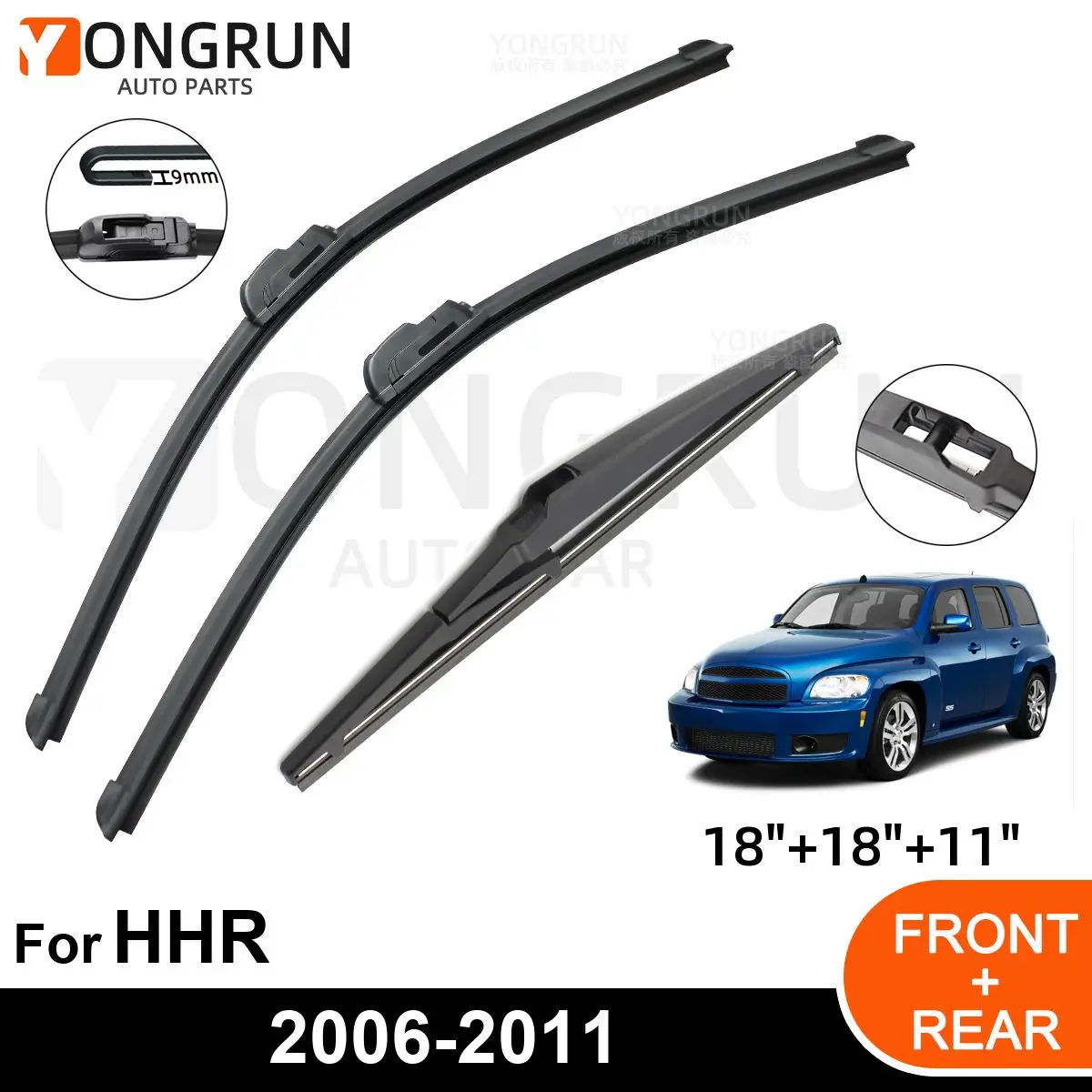 

3PCS Car Wiper for Chevrolet HHR 2006-2011 Front Rear Windshield Windscreen Wiper Blade Rubber Accessories