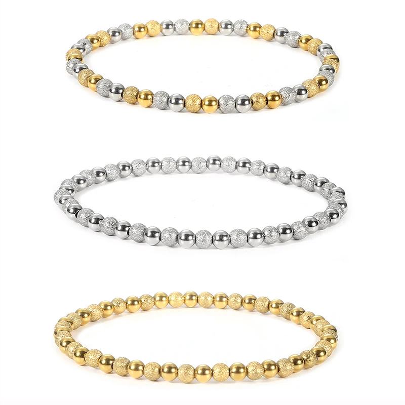 Metal Stainless Steel Waterproof Jewelry Women's High Quality 18K Gold Charm Sand Ball Shiny Beads Mixed Color Elastic Bracelets 6