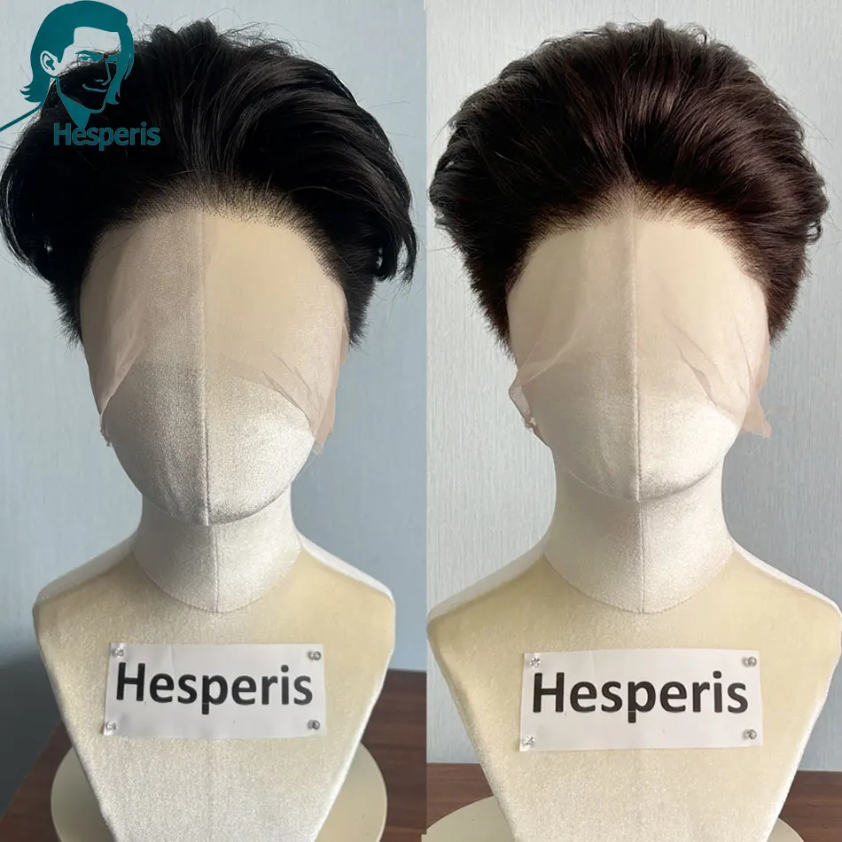 헤스페리스 남성용 면도형 숏 픽시컷 가발 풀레이스 글루리스 인모 헤어 핸섬 풀..