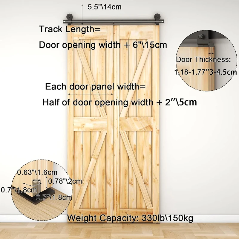 CCJH 6/6.6 Foot Double Folding Sliding Door Kit, 2 Door Durable Sliding Hardware Kit System [Hardware Kit Only, No Door]