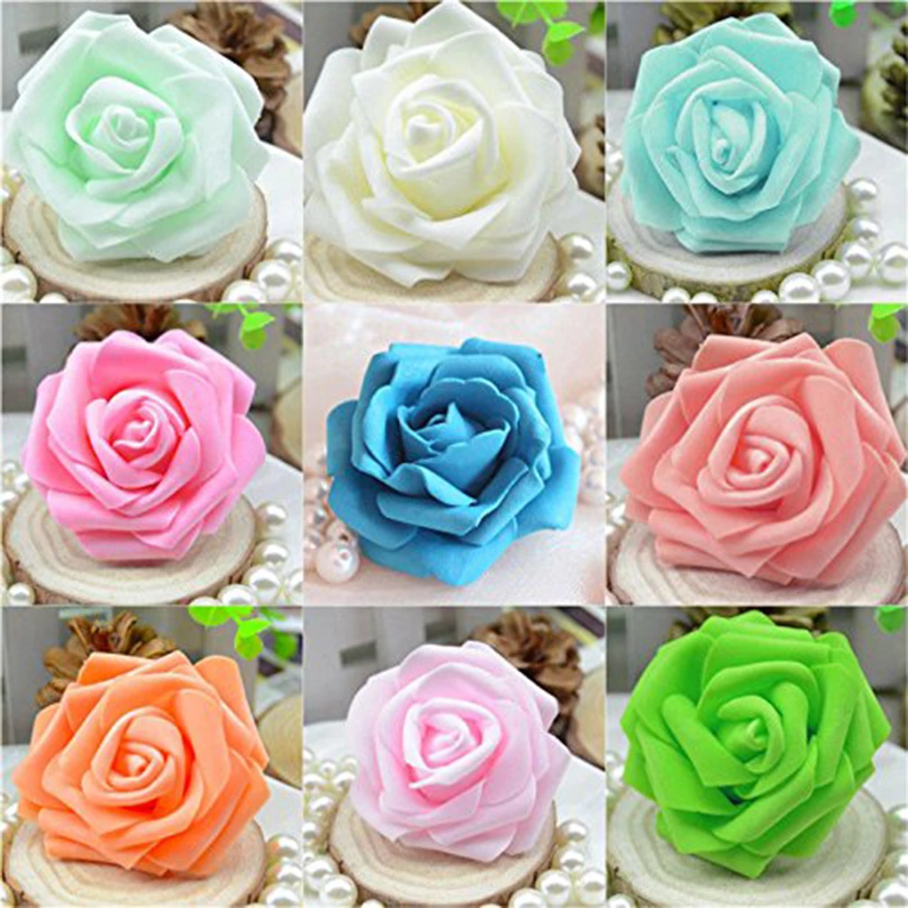 50 Pieces Artificial Flowers PE Foam Lifelike Rose Fake Flower Bouquet Wedding Party Engagement Ornaments Green