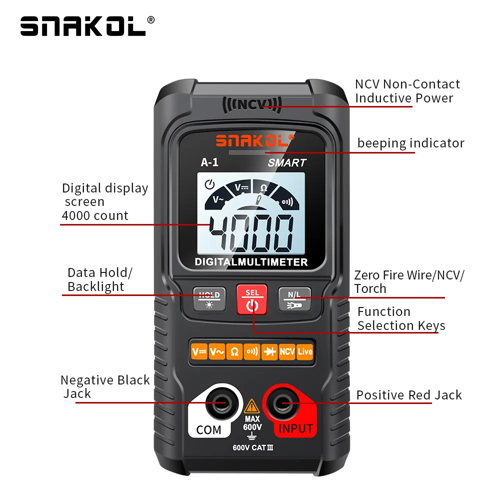 Digital Multimeter AC DC NCV Smart Multimeters Multimetro Ohm Voltage Meter Auto Range 600V Electrician Tester