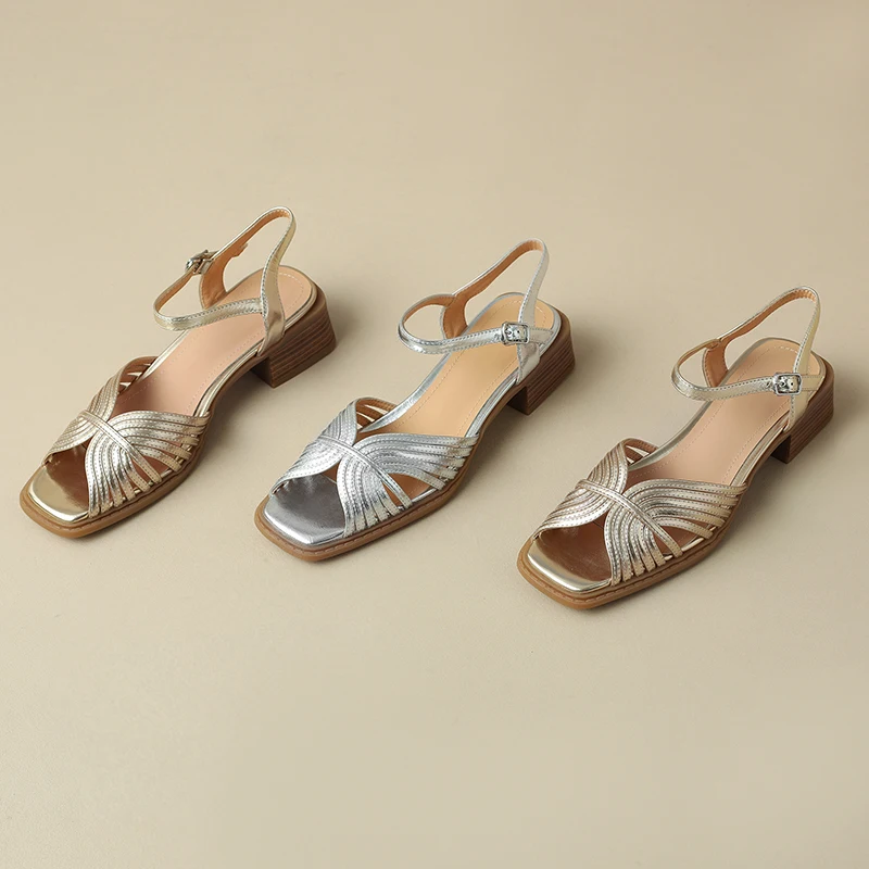 

Women Sandals Shoes Low Heels Elegant Genuine Leather High Quality Comfortable Shoes Women Casual Office Lady LX38