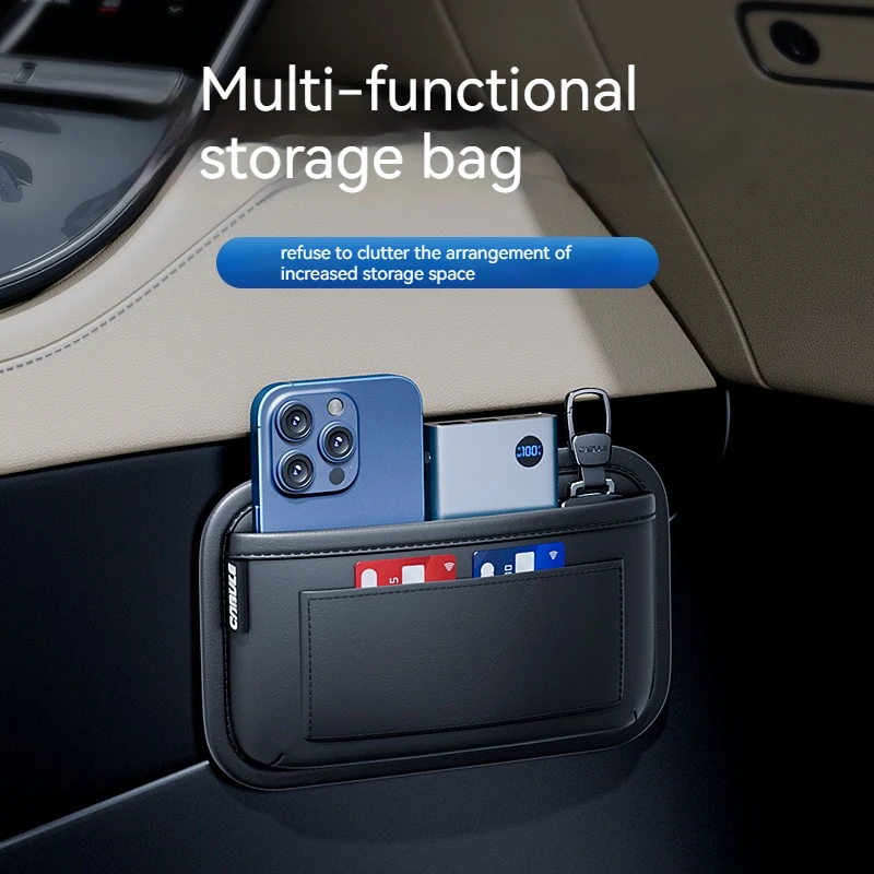 

Leather Car Storage Bag Small Debris Organizer Hanging Cell Phone Mobile Paste Type Bag for Stowing Tidy Universal Accessories