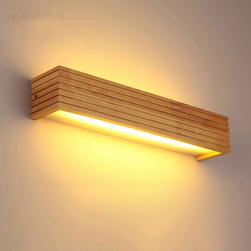 AT51-Solid Wood LED Lamp Bathroom Mirror Cabinet Lamp Bathroom Dressing Table Original Wood Wall